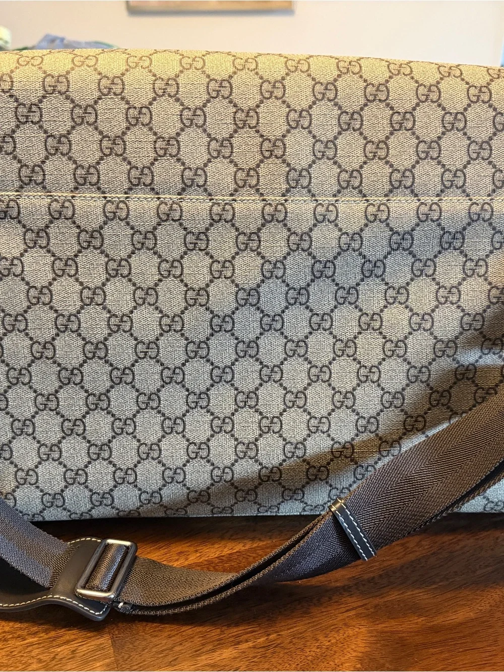 Beige Monogram Baby Bag with Black Leather Trim